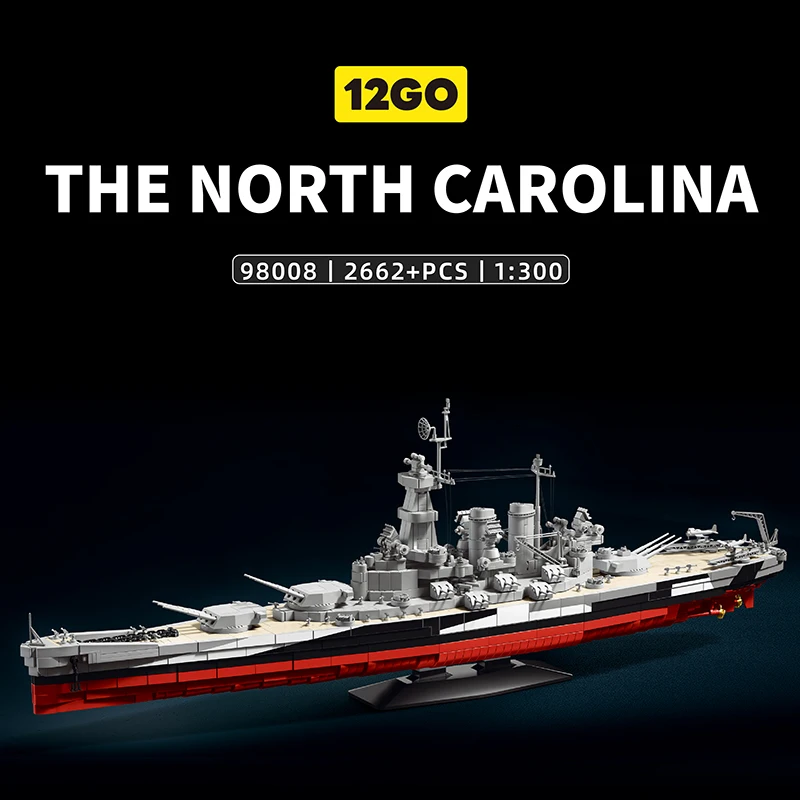 

2662PCS 1:300 Scale North Carolina Class USS North Carolina Battleship Building Blocks Naval Warship Model ,Gift for Enthusiasts