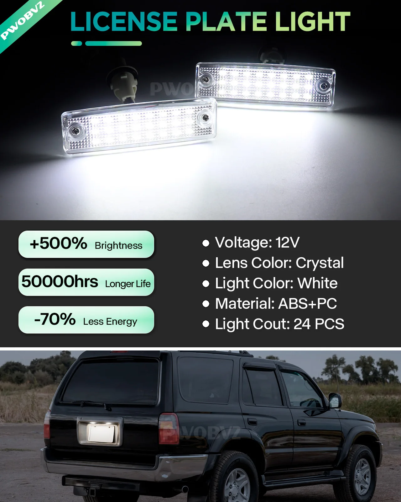 2pcs LED White License Plate Light   For Toyota Land Cruiser Prado 150 Haice 100 Series 4Runner Sienna Sequoia Hilux Lexus