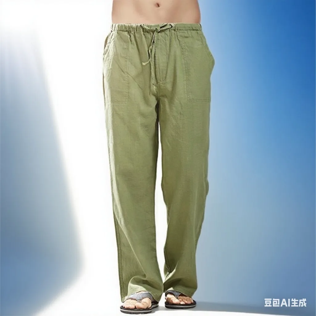 

Men's Loose Linen Pants - Comfortable Casual Breathable Trousers for Autumn, Solid Color Streetwear Gym S-3XL