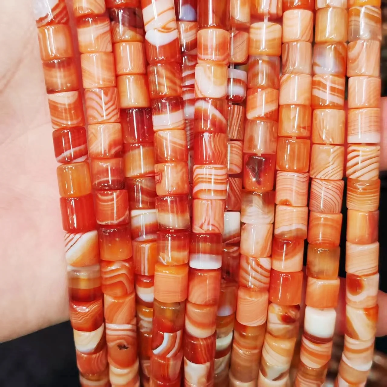 48 pièces naturel enveloppé agate couleur saumon 8*8mm coupe droite seau perle bijoux collier bracelet bricolage production pour les femmes