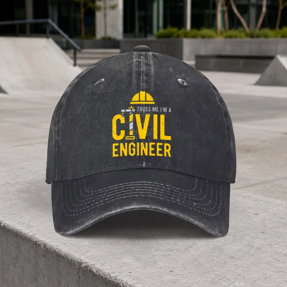 Truss-Me-I'm-A-Civil-Engineer-Print-Washed-Baseball-Cap-Unisex-All-Season-Outdoor-Casual-Cap