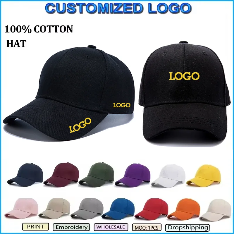 

Custom Print Embroidery Logo Adult Cotton Baseball Cap Women Men Sun Caps Hip Hop Snapback Cap Team Caps Advertising Hat Gorros