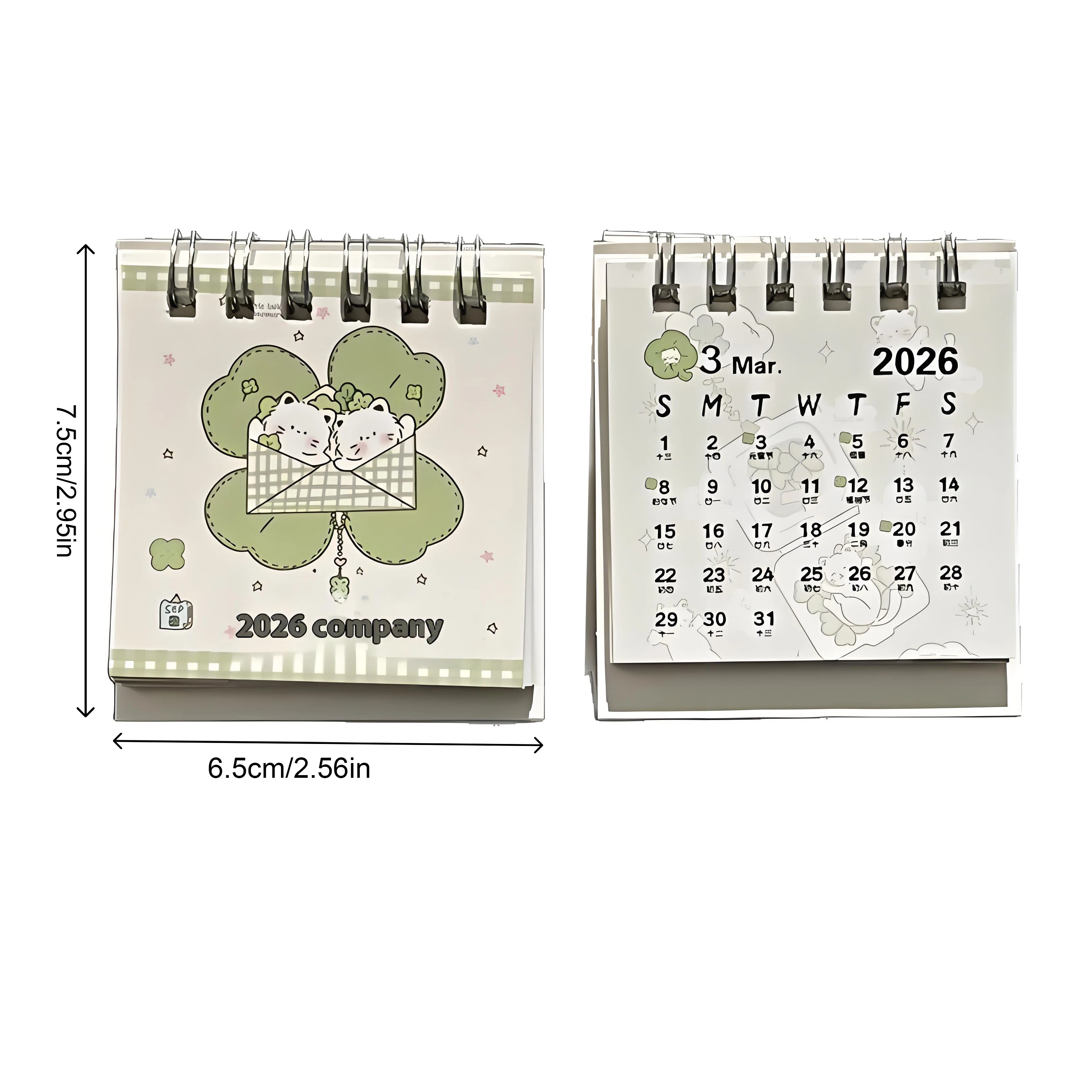 Mini calendario de escritorio con temática de gato de la suerte 2026, decoración de estilo Ins para estudiantes, organizador de escritorio de oficina, planificador de horario bonito