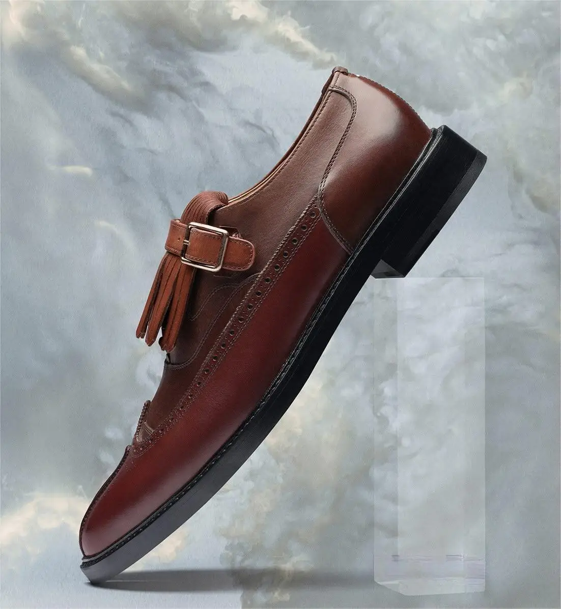

New Stylish Split Toe Men's Leather Shoes Spring Autumn Tassel Decoration Comfortable Flat Heel Male Brown Party Wedding Shoes