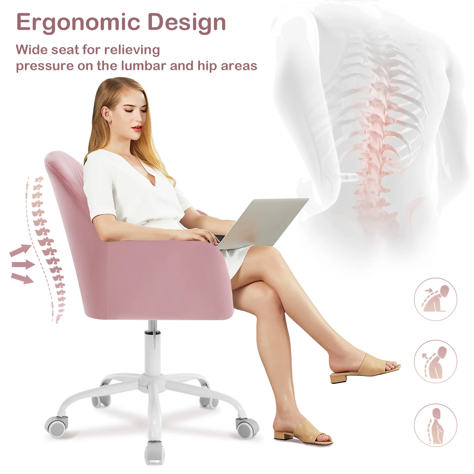 WOLTU Samt-Bürostuhl mit Armlehnen, Rollen, anhebbar, Gaming-Stühle mit hoher Rückenlehne, höhenverstellbar, ergonomischer Arbeits- und Make-up-Stuhl – Detail 10