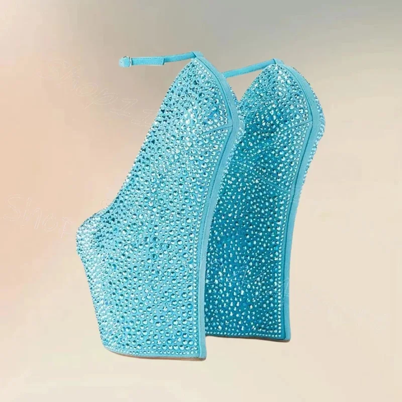Blu strass stile strano tacchi sandali con plateau cinturino con fibbia scarpe da donna nuova festa banchetto incontri 2025 Zapatos Para Mujere