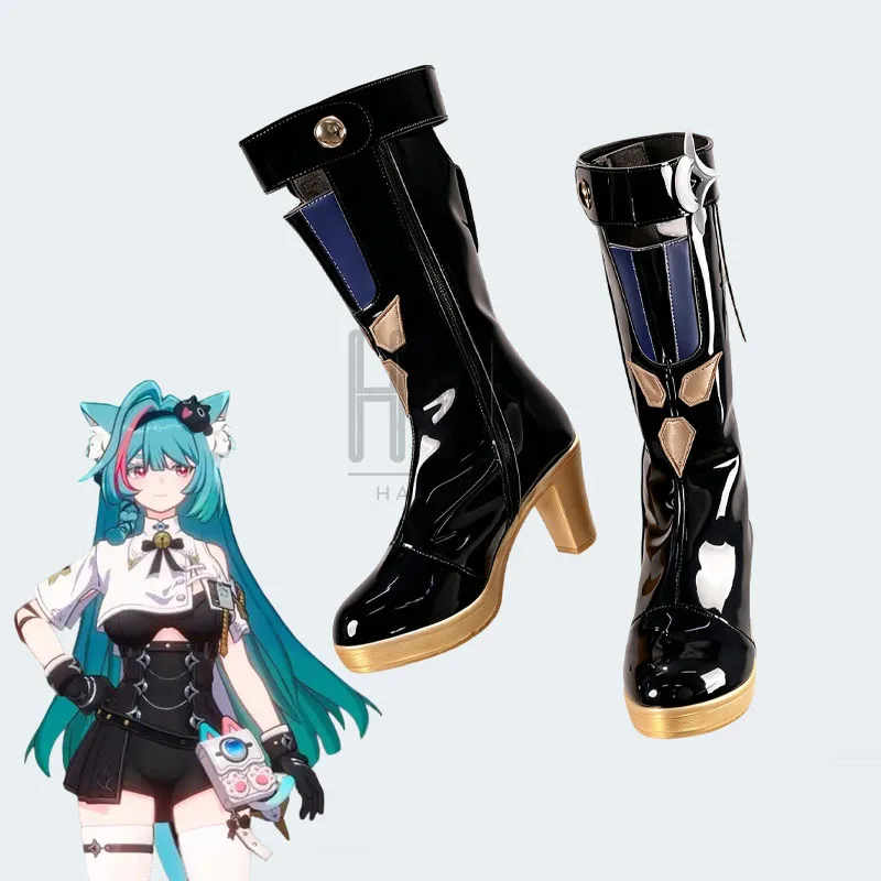 Game Neverness To Everness NTE Mint, zapatos de Cosplay, botas de cuero negras hasta la rodilla para hombres y mujeres, zapatos para fiesta de Halloween, juego de rol