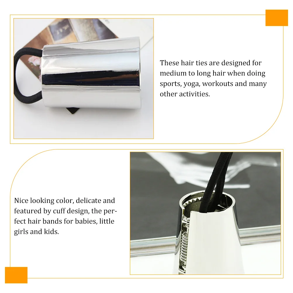 

2pcs Metal Cuffs Elastic Ties For Women Ponytail Wrap Stretchable Hair Bands Medium Long Hair Daily Party Yoga Accessories