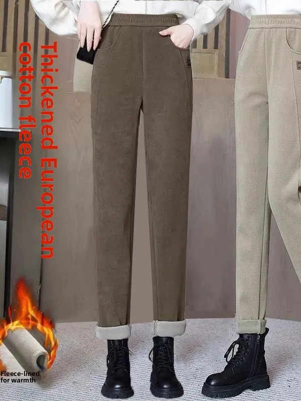 Feminino Fce Forrado Casual Solto Thiened Harlan Calças Perna Reta Spor Casual e Tubo Solto Ajuste Cintura Alta Elástico