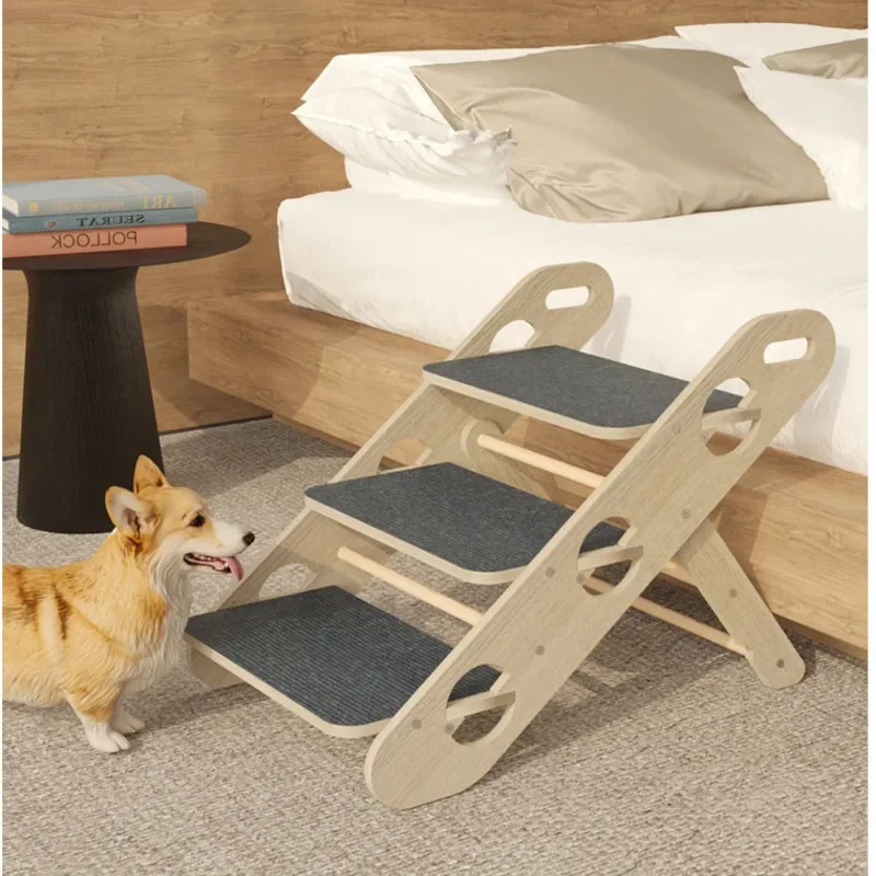 Solid Wood Folding Climbing Ladder, Sofa Bedside Pet Slope, Elderly Dog Anti Slip Step Stool, Strong Load-Bearing Safety Ramp