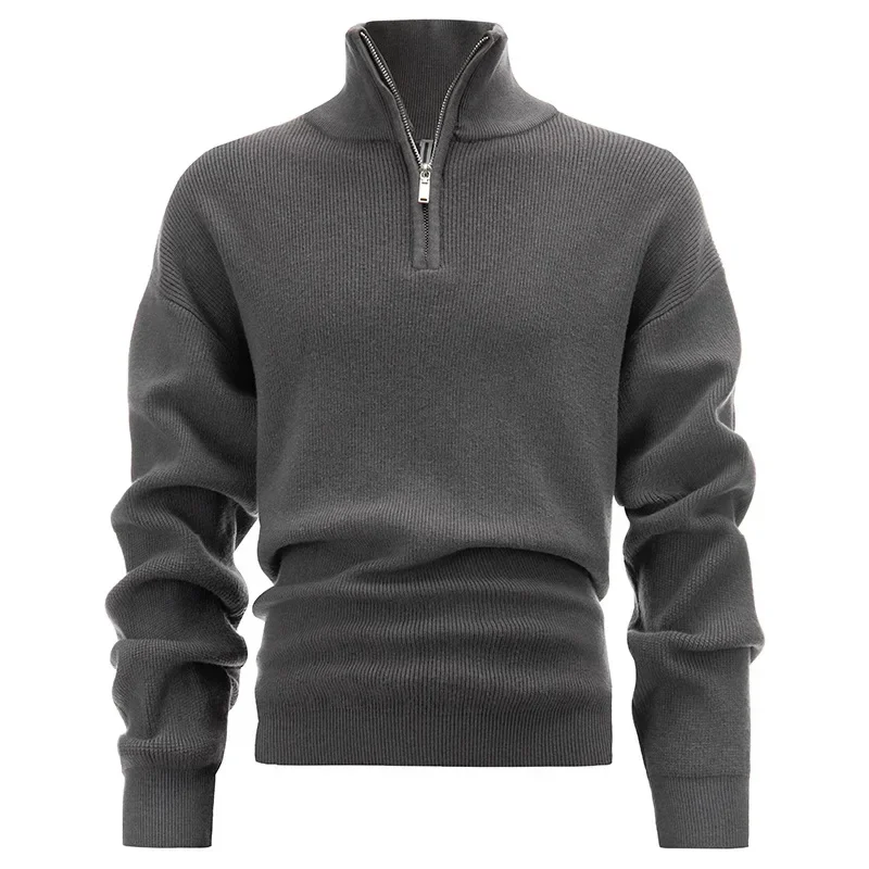 

Men's New Style Half-Zipper High Neck Long Sleeve Sweater, Autumn and Winter Fashion Inner Base Layer Knitted Pullover Top