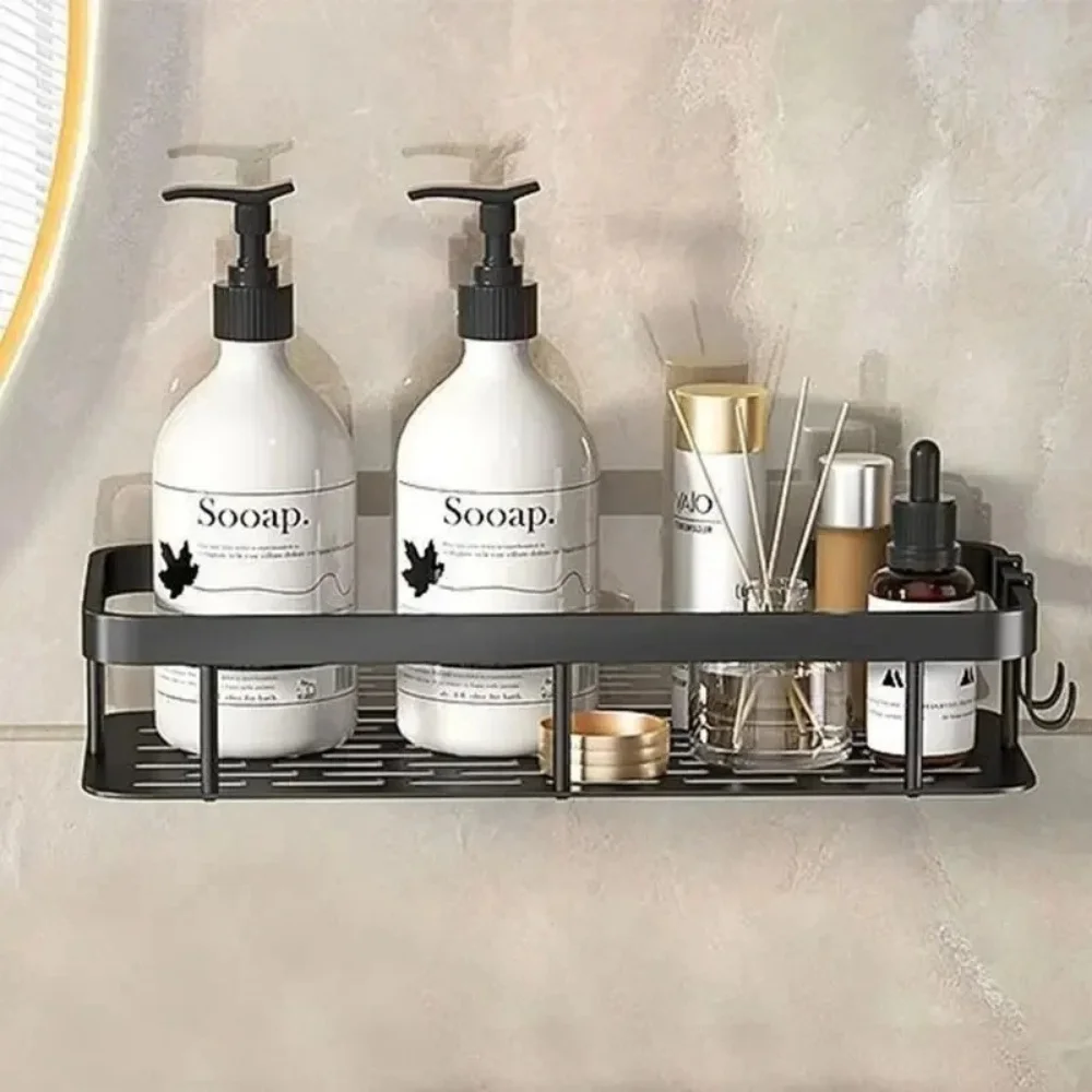 Badezimmer, nicht perforiert, schwarz, Aufbewahrungsregal, Eckregal, verbessertes Organizer-Regal, ohne Bohren, selbstklebende Halterung, Dreieck-Organizer