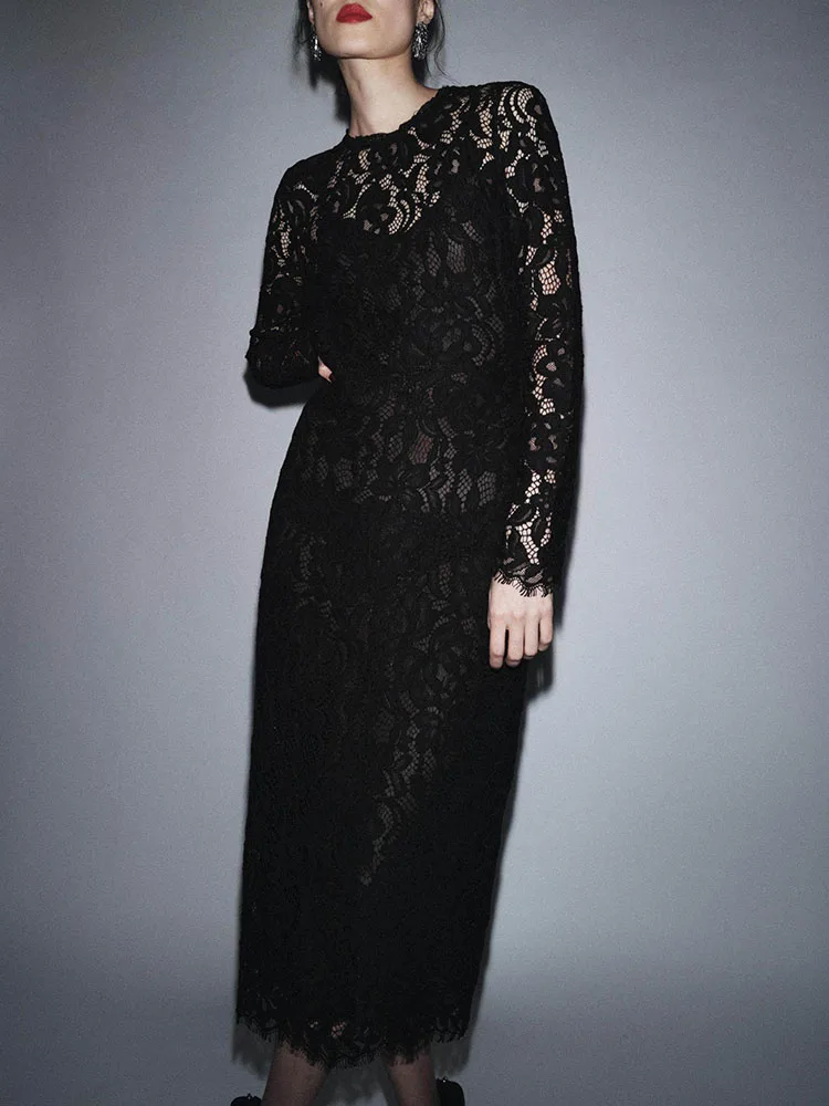 

Spring 2026 New Arrival Women's Faion Sweet Sexy Lace Midi Dr Korean Sle round Ne Long Sve mid Waist Evening Gown