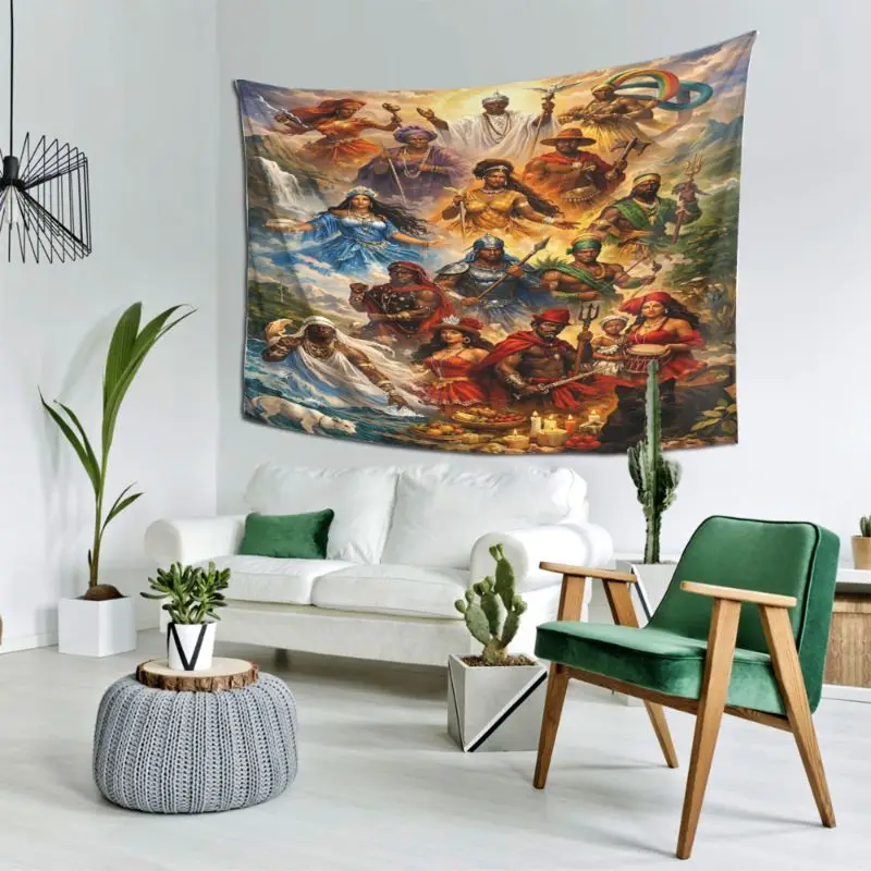 VIKAMA African Myth Gods Art Horizontal Tapestry Wall Hanging for Room Decor Cozy Retro Aesthetic Unique Home Decor