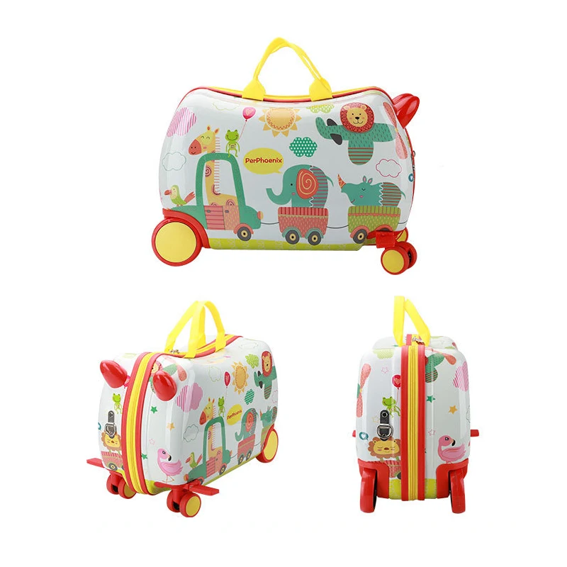 Imagem -05 - Cartoon Kids Bagagem Pode Sentar ou Montado Crianças Travel Bolsa Trolley Mala na Roda Giratória Cute Kids Gift Rolling Bagagem