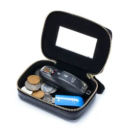 Mini Cosmetic Bag luxury Real Leather Lipsticks Case With Mirror Lipstick Bag For Women And Girls Small Headphone Makeup Case
