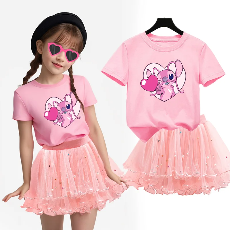 

Stitch 2Pcs/Set Girl Dress Kid Party Princess Dress T-shirt+Tutu Skirt Summer Outfits Ballet Dance Suit Evening Birthday Clothes