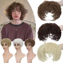 S-noilite Synthetic Natural Curly Hair Topper Replacement Hair Piece 13x13cm Short Hair Topper Clip in Wavy Hair Extensions