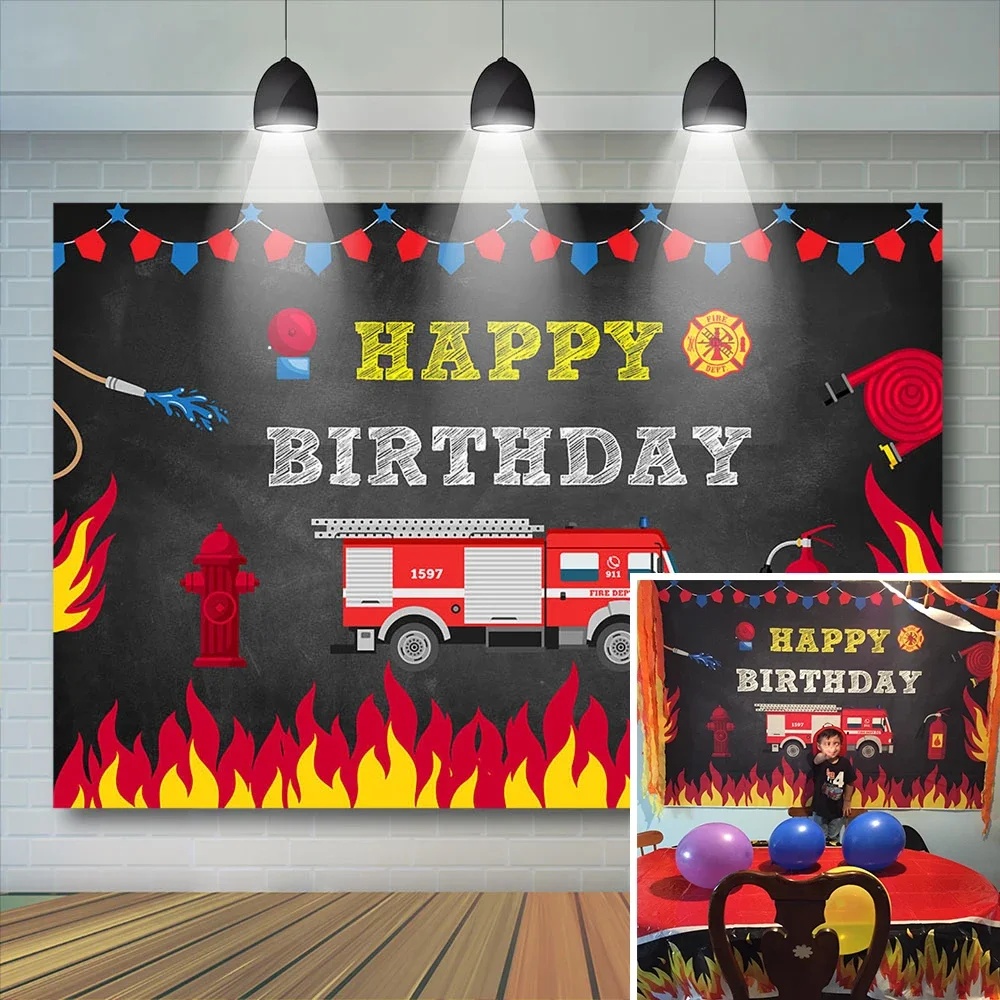 Feuerwehrauto Thema Geburtstag Party Foto Hintergrund Feuerwehrmann Feuerwehrmann Hintergrund Baby Dusche Prinz Foto Banner für Studio Requisiten