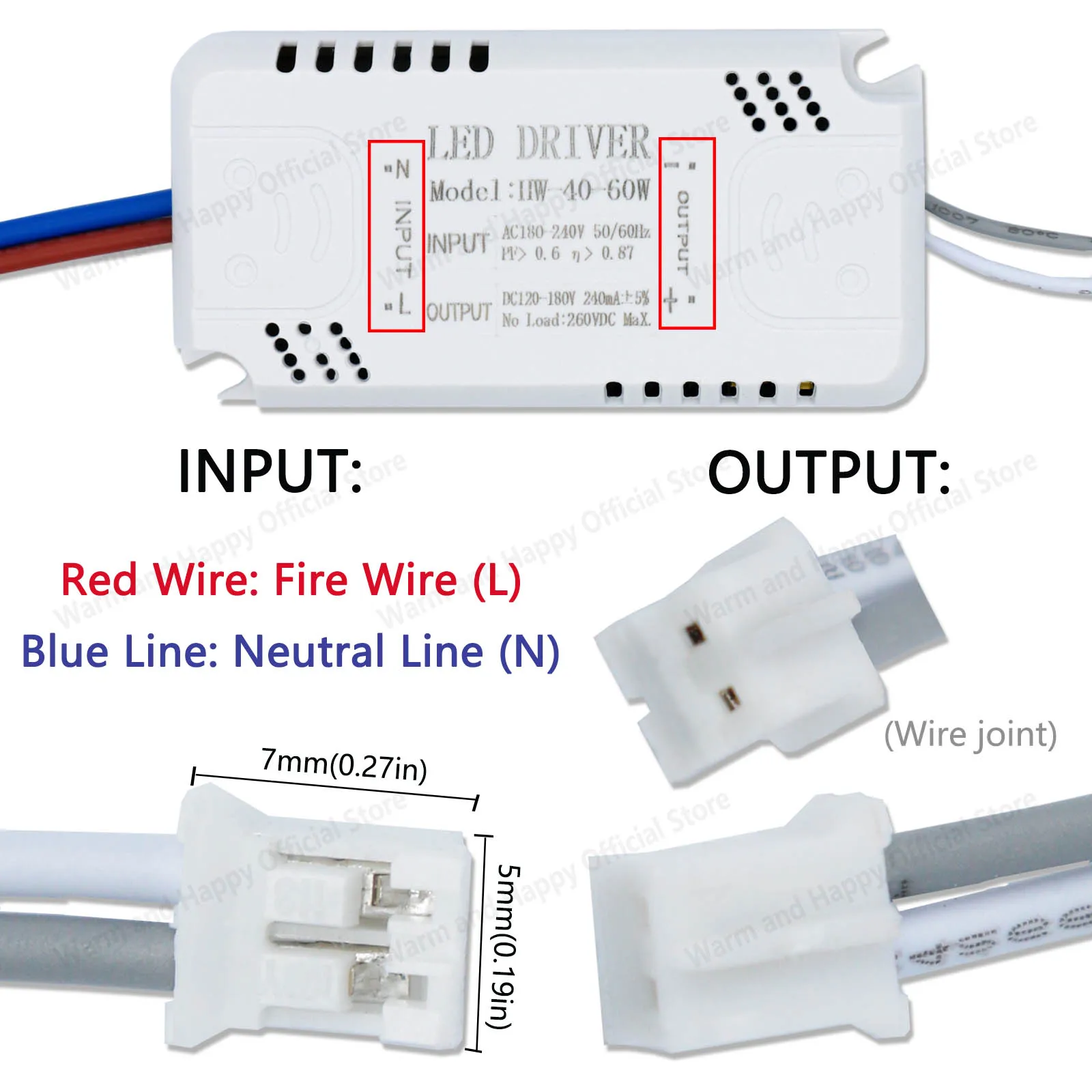 40-60W LED Driven Ceiling Light Monochrome DC120-180V 240mA Constant Current Power Supply Driven Household Lighting Accessories