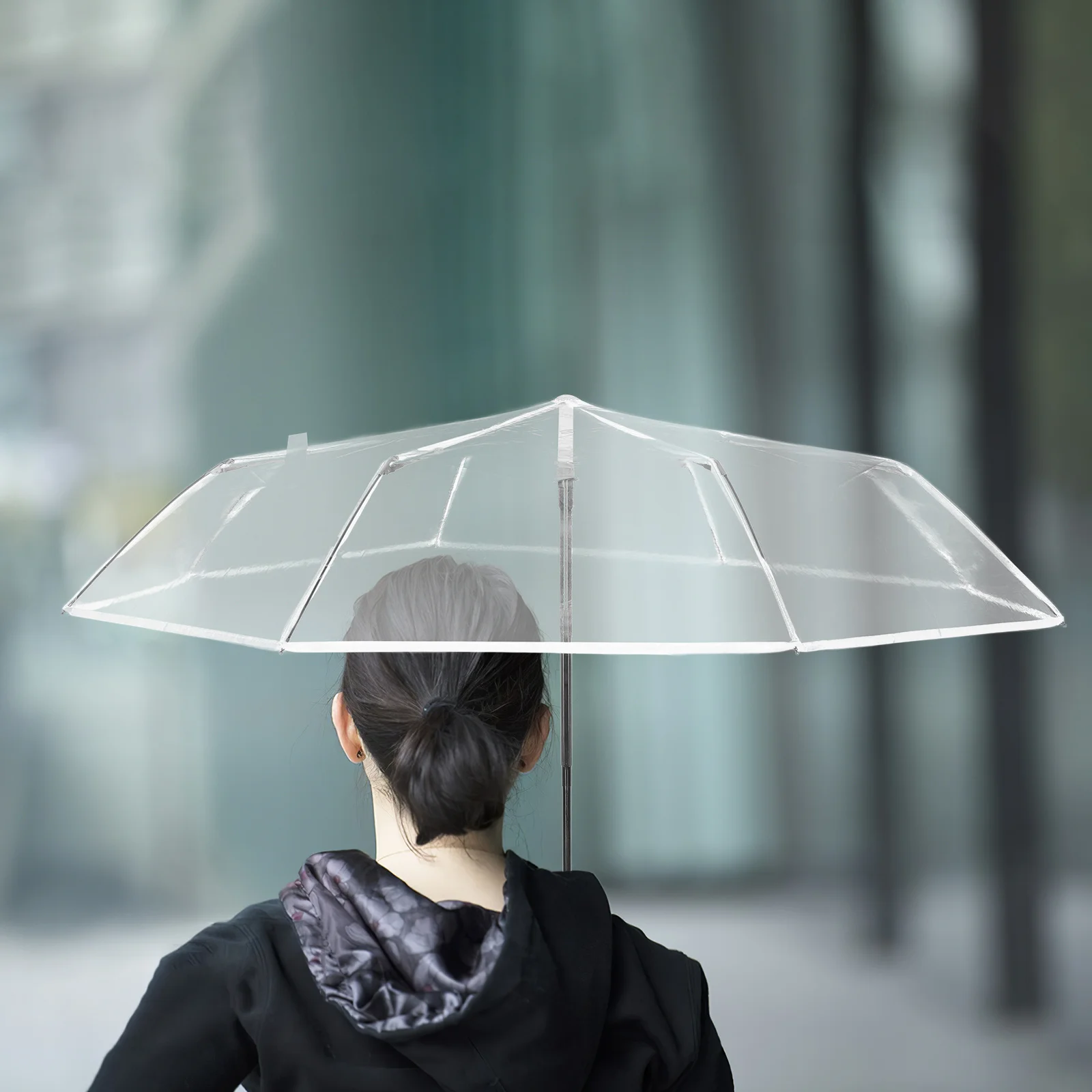 

Clear Compact Folding Umbrella Automatic Open Close Transparent Three Fold Lightweight Travel Portable Wind Resistant Rain