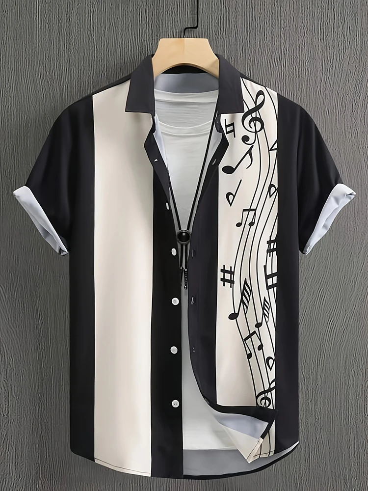 

Мужская повседневная куртка в уличном стиле, двухцветная, с 3D-принтом музыкальных нот, модная повседневная рубашка для мужчин, стиль A