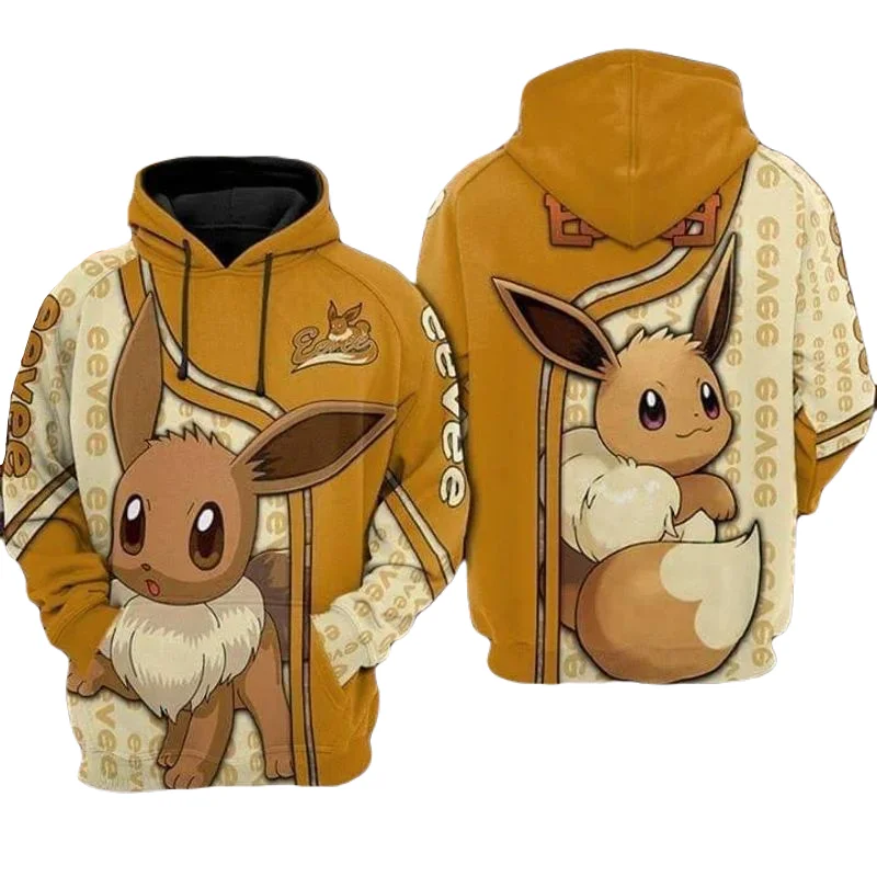 New Potdemiel Women's Spring Fall Pkm Hoodie Pikachu And Eevee On The Ground 3d Print Long Sleeve Pullover Trendy Casual Clothes