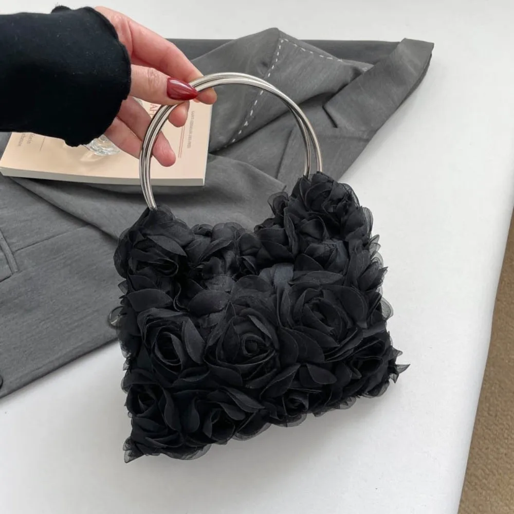 Bolso de mano versátil de malla con diseño de rosas, gran capacidad, multifunción, para bodas, con cierre magnético, de poliéster, para mujer