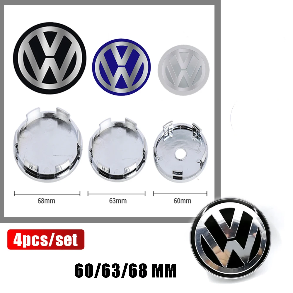 4PCS 60MM 63MM 68 MM Car Wheel Center Hub Caps Tire Rim Covers Auto Accessories For Volkswagen VW GTI R Golf Polo Tiguan Passat