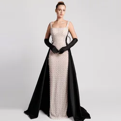 Customized Delicate 3D Flower Vestido De Festa Elegant Square Collar Sleeveless Prom Dress Classic Mermaid Pearls Evening Dress