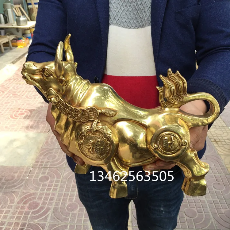 Statue de taureau en cuivre doré de 29 cm pour la maison, le bureau, le hall d'entrée, protection efficace, mascotte de prospérité, Taureau, Taureau de Wall Street