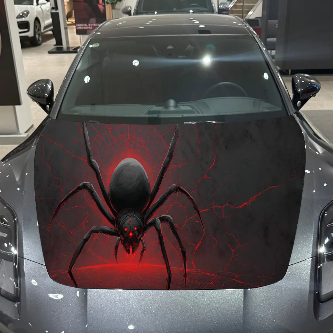 Red Spider Brave Exploration Charm PVC Car Hood Wraps, Self-Adhesive Waterproof Car Bonnet Decal Sticker, Car Decoration Protect