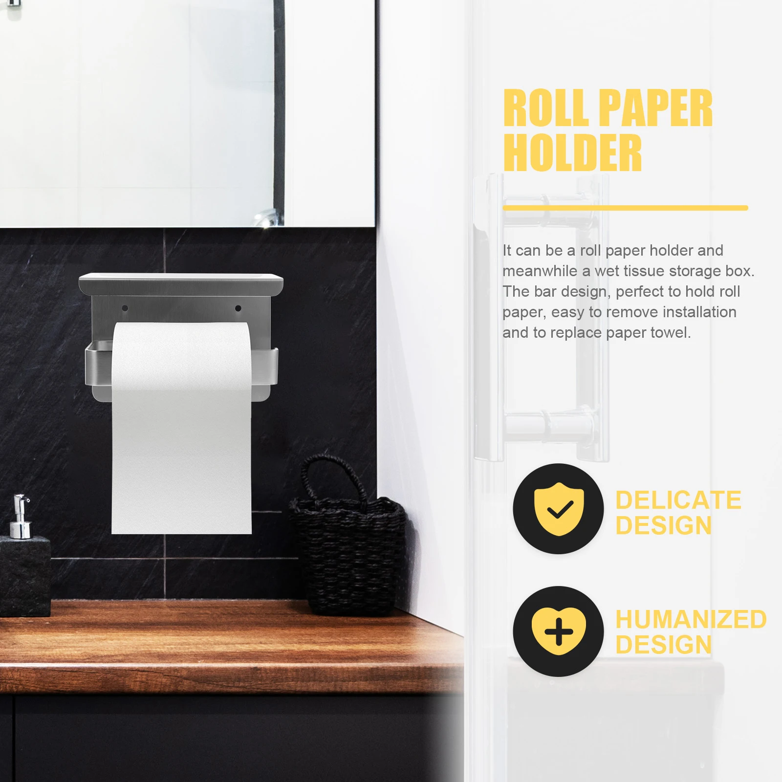 

Tissue Rack Mobile Phone Bathroom Organizer Toilet Hanger Shelf Paper Dispenser Holder with Stand Sleek Towel