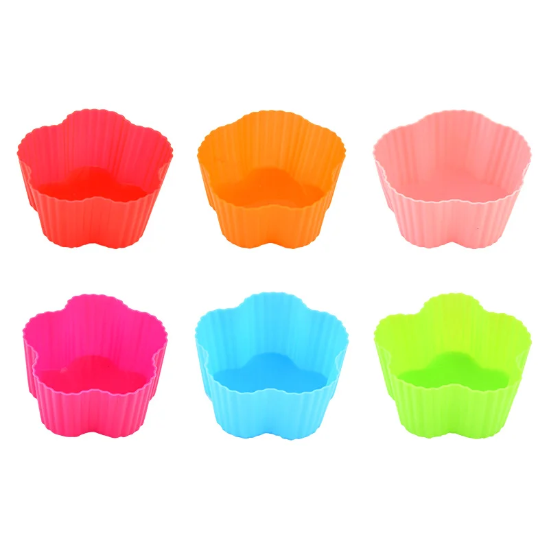 Cetakan Cup kue silikon bunga dapat dipakai ulang liner Cupcake Cup Muffin kue silikon warna-warni cetakan alat memanggang DIY