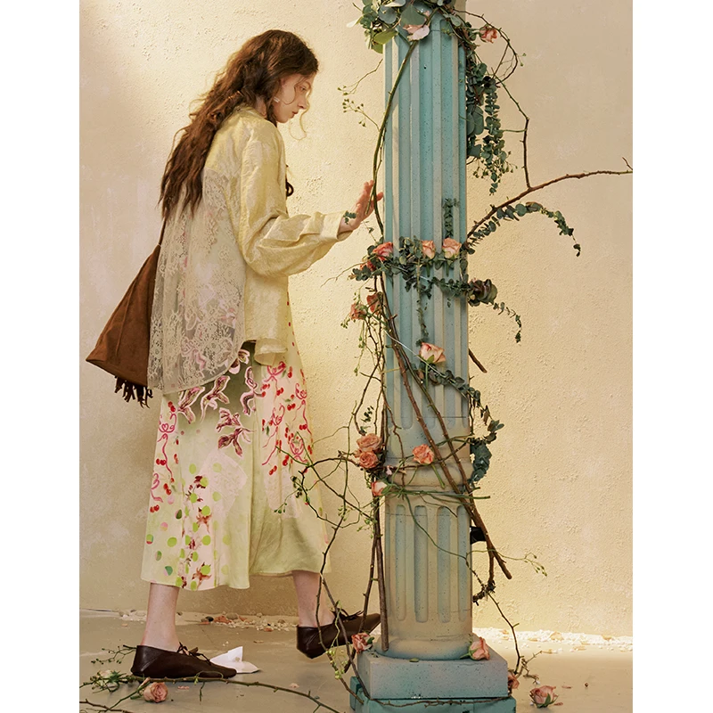 ELFSACK 2 Piece Set with Floral Print Slip Dress, Casual Lace Button Up Shirt Outfit, Chic Cozy Two Piece Suit