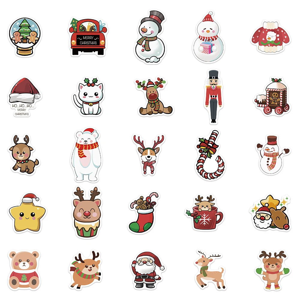 10/30/50 Stück Kawaii Weihnachten Weihnachtsmann Aufkleber Niedlicher Lebkuchenmann Tier Cartoon Aufkleber Koffer Laptop Handy Aufkleber Geschenk