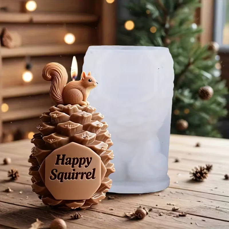 DIY Christmas Series Aromatherapy Candle Silicone Mold 3D Squirrel Pinecone Christmas Tree Gypsum Resin Mold Holiday Party Gift