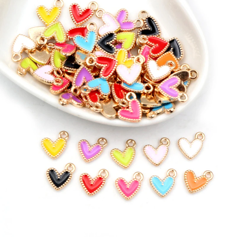 50Pcs 9x10mm Small Colorful Alloy Heart Charms Cute Love Pendants For DIY Bracelet Necklaces Jewelry Making Accessories