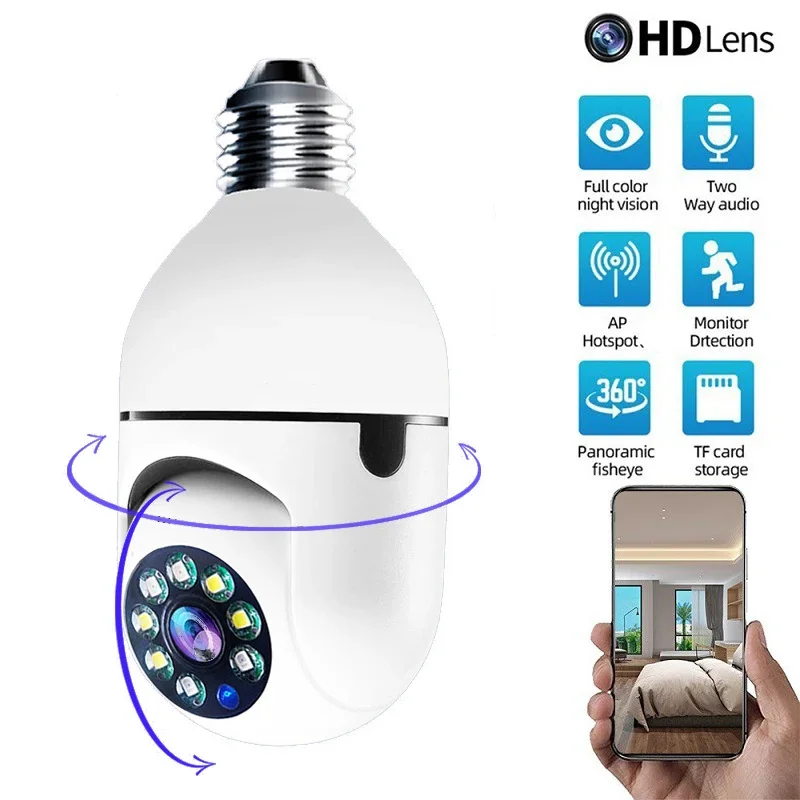 Bulb Surveillance Camera Night Vision Wireless 360° Wifi IP PTZ Outdoor Camera Indoor Security Monitor Wifi Camera Smart Securit