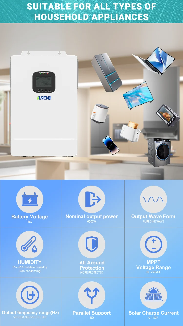 ANENJI 6.5KW عاكس للطاقة الشمسية هجين 48 فولت مزدوج MPPT 150A PV 300 VDC مواصفات الولايات المتحدة تشغيل/إيقاف الشبكة 120 فولت جهاز التحكم بالشحن بالطاقة الشمسية واي فاي #5