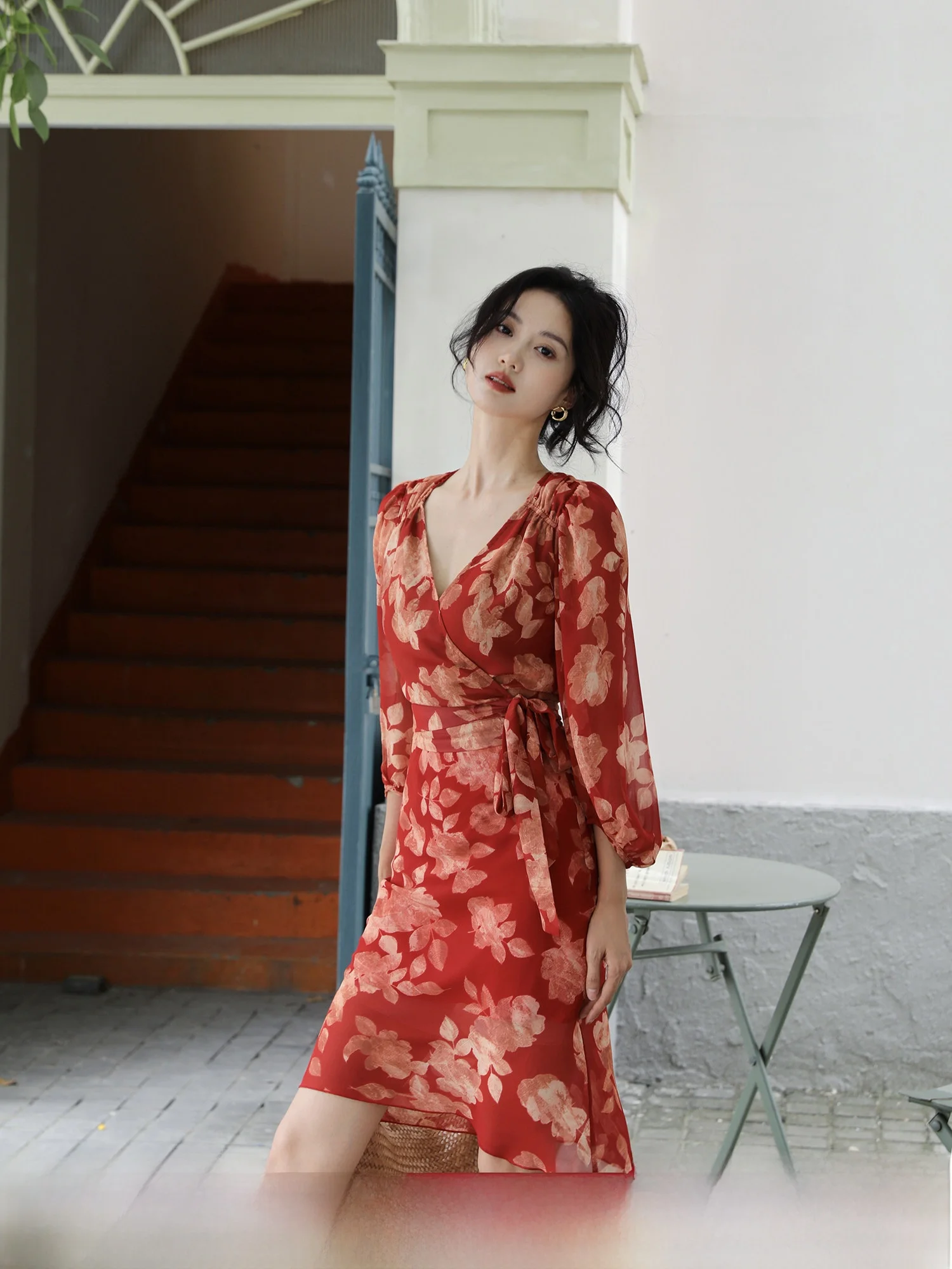 

Юбка миди TAIYANG OFFICE с высокой талией, А-силуэт, женская летняя шифоновая юбка с принтом, стройнящая, струящаяся