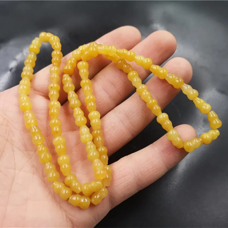 And Yellow Jade Bracelet With Three-Dimensional Hollow Gourd Beads, Vintage Ethnic Style