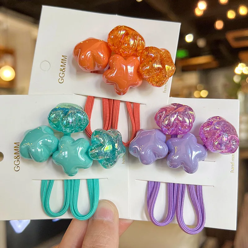 Cute Puffy Flower Elastic Hair Bands for Kids Korean Cream Candy Color High Stretch Ponytail Holders Non Slip Soft