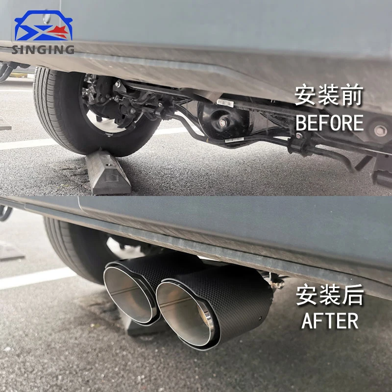 

Universal Flexible Car Exhaust Tip Stainless Steel Carbon Firber double Pipe Chrome Tail Muffler Car Accessories Decorative pipe