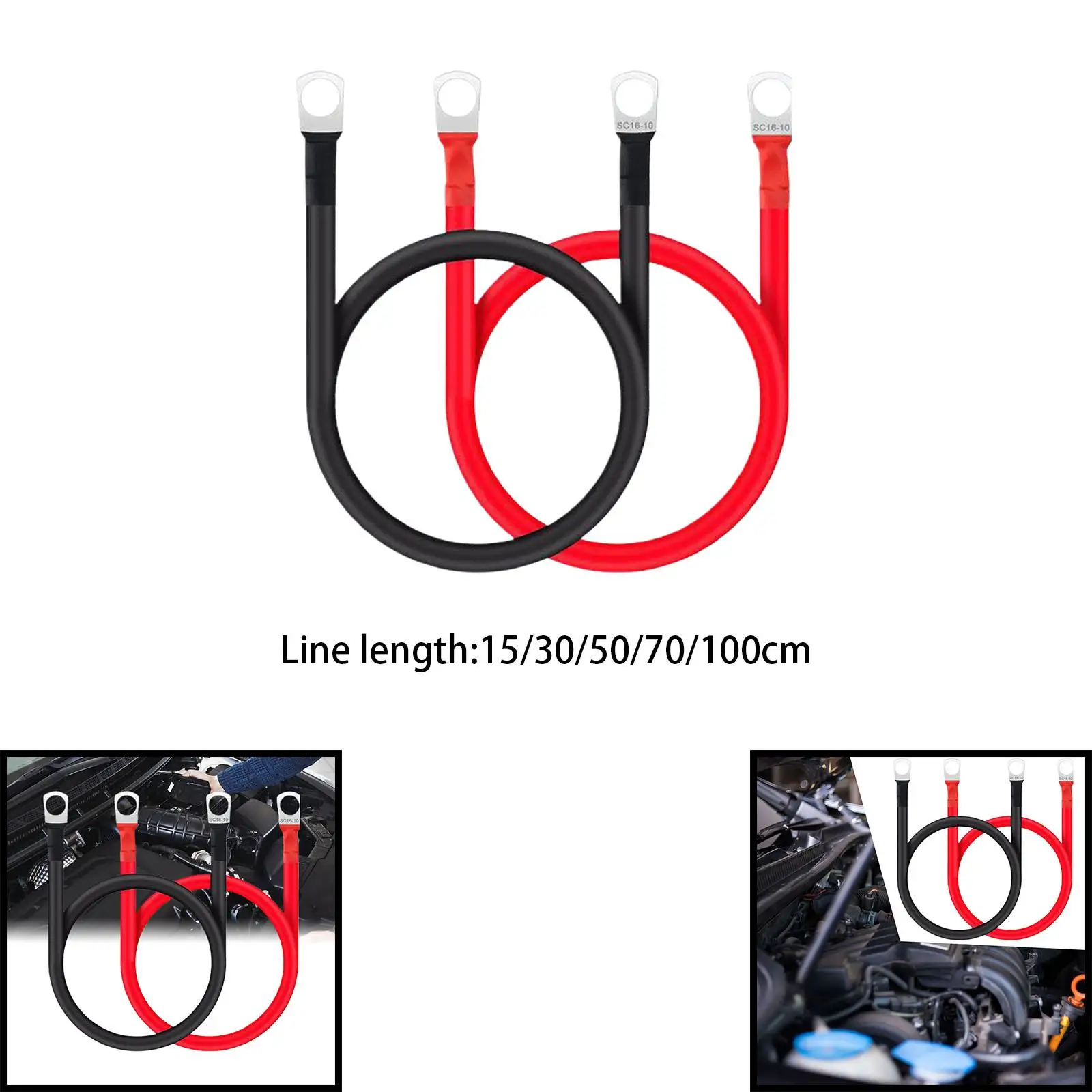 Automotive Inverter Cables Copper PVC Battery Power Wires 5 AWG M10 Terminals for Truck Boat Lawn Mower Motorcycle