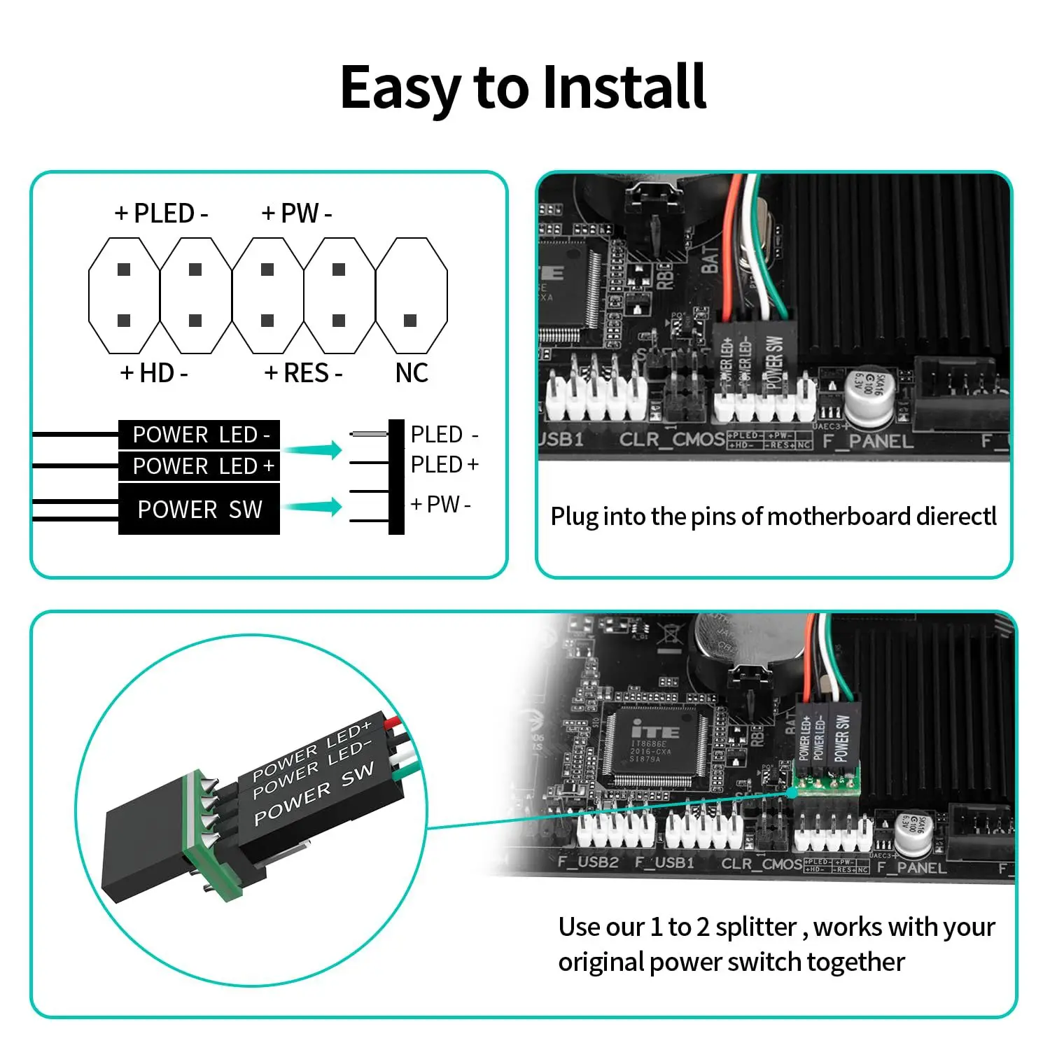 Computer Desktop Mobile Switch Button PC Motherboard External Boot On/Off Button Extension Cable Power On Button For Home Office