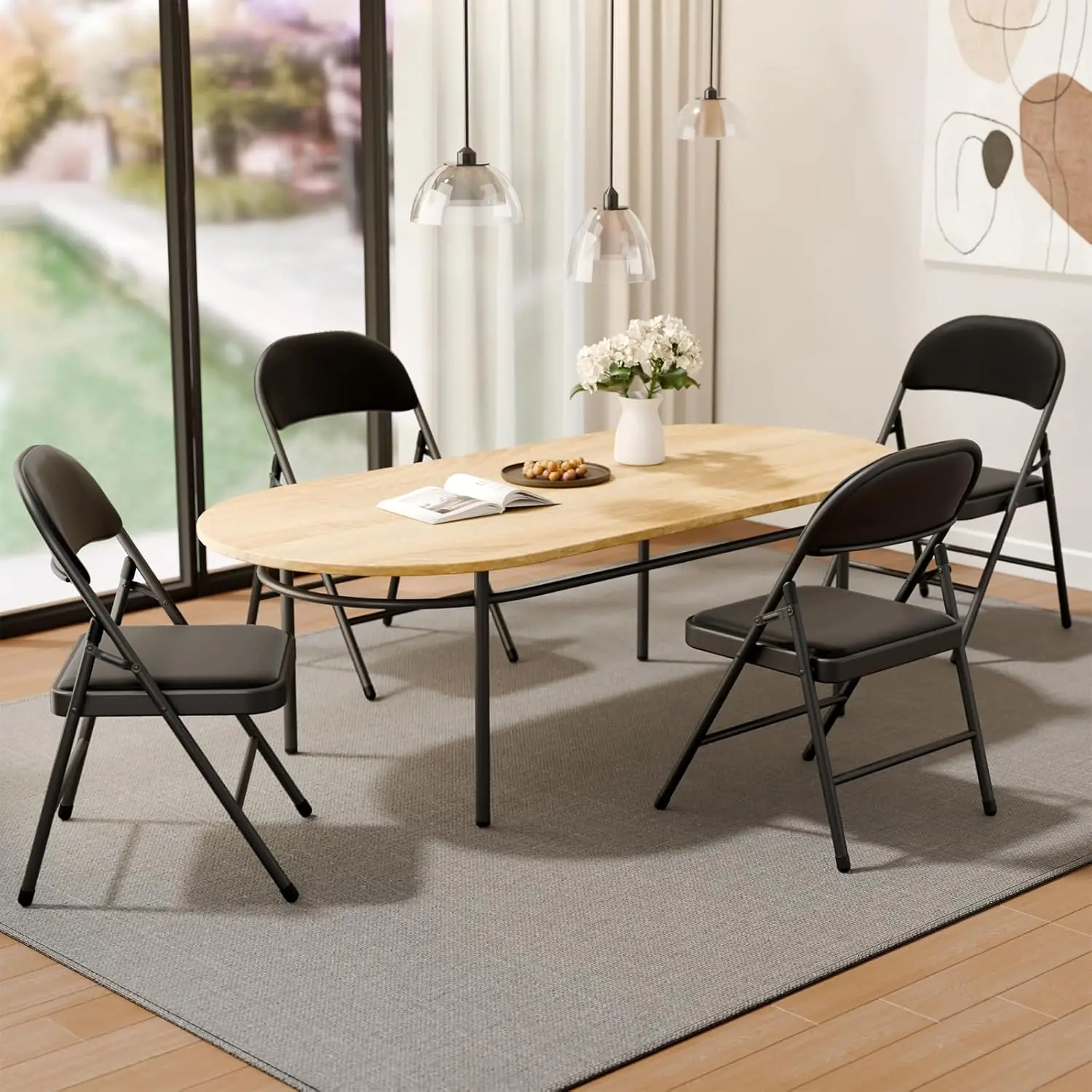 

6 Pack Black Folding Chairs with Padded Cushion and Back for Outside Portable Stackable Commercial Foldable Chairs