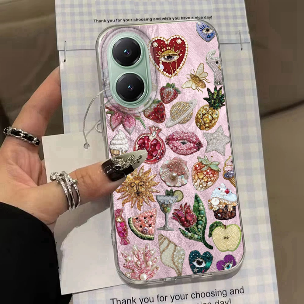 Rosa Grafik Obst Sterne Sonne Auge Feder Muster Telefon Fall Für Xiaomi Poco X7 X6 X5 M6 Pro X3 NFC M5S C75 C71 C65 C61 TPU Abdeckung