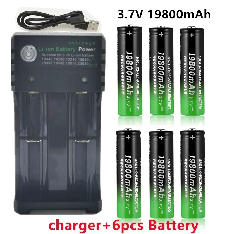 100% New 18650 battery 3.7V 9800mAh rechargeable li-Ion battery with charger for Led flashlight batery litio battery+1 Charger