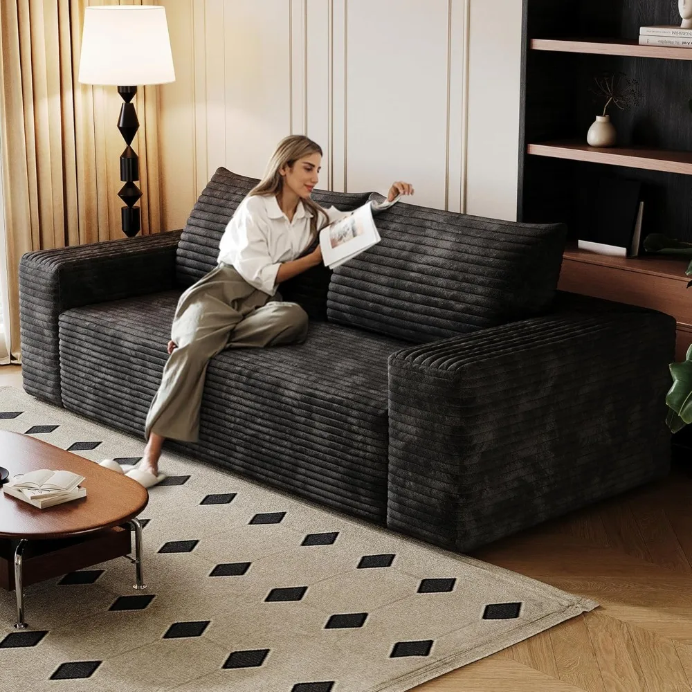 

Loveseat Sofa Couch for Living Room - 63" Boneless Couch with Comfy Corduroy,for Small Space, Bedroom, Apartment, No Assembly Re